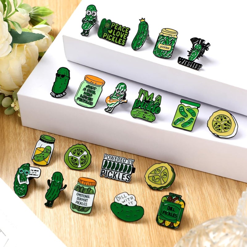 CraftyDream 40 Pcs Funny Pickles Enamel Pins for Backpacks Pickle Lover Gifts Cartoon Dill Cucumber Lapel Pins Lovely Cute Brooch for Women Men Clothes Bags Accessories Gifts - Image 4